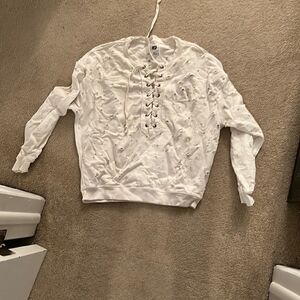 NSF Distressed Lace Up Pullover XS